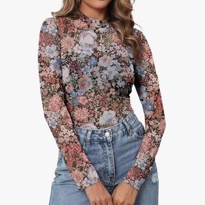 Amazon Multicolor Floral Long Sleeve Top